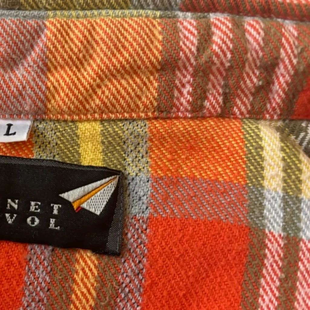 🌿 Prachtige vintage flanellen overhemd met oranje ruitpatroon - Gemaakt in Frankrijk - maat – photo 4